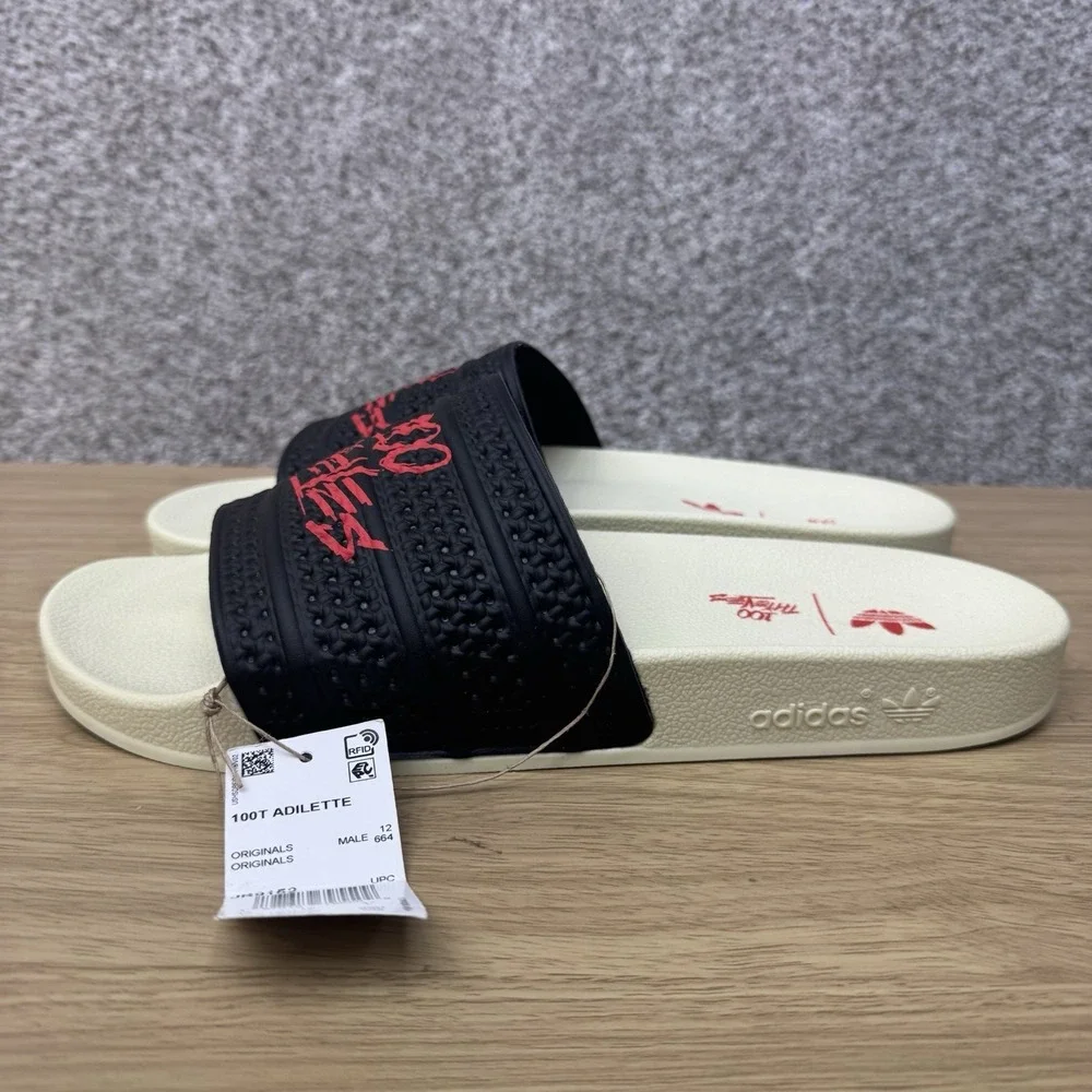 100 Thieves X Adidas‎ Adilette Slides Men's Size 12 Sandals Black Red JR9125 NEW